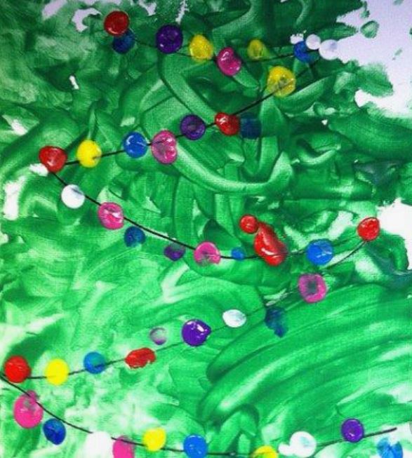Finger Paint Christmas Trees - Mom + 2 tots